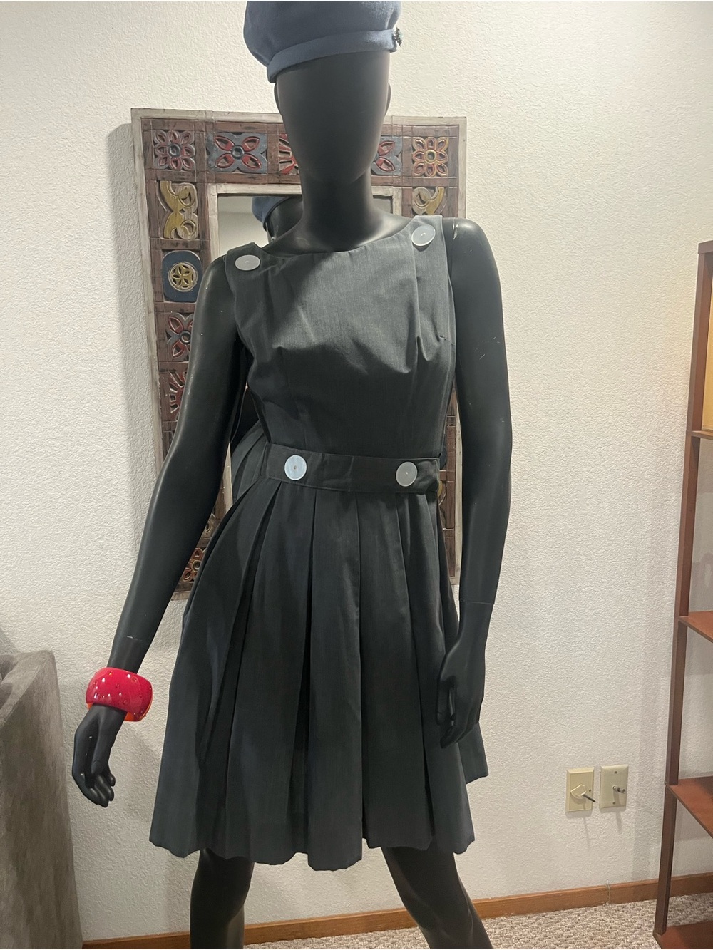 Vintage Grey Pleated Sleeveless Dress